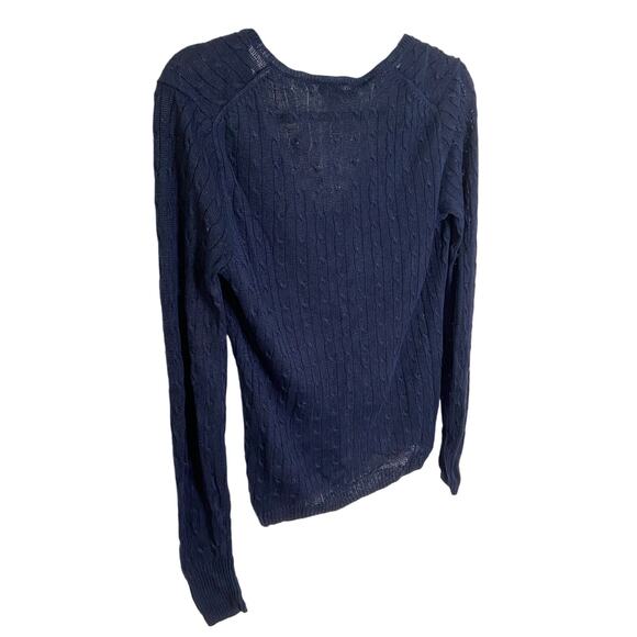 J. Crew 100% Linen Cable Knit V Neck Sweater Pullover Lightweight Navy Size M - Picture 6 of 6